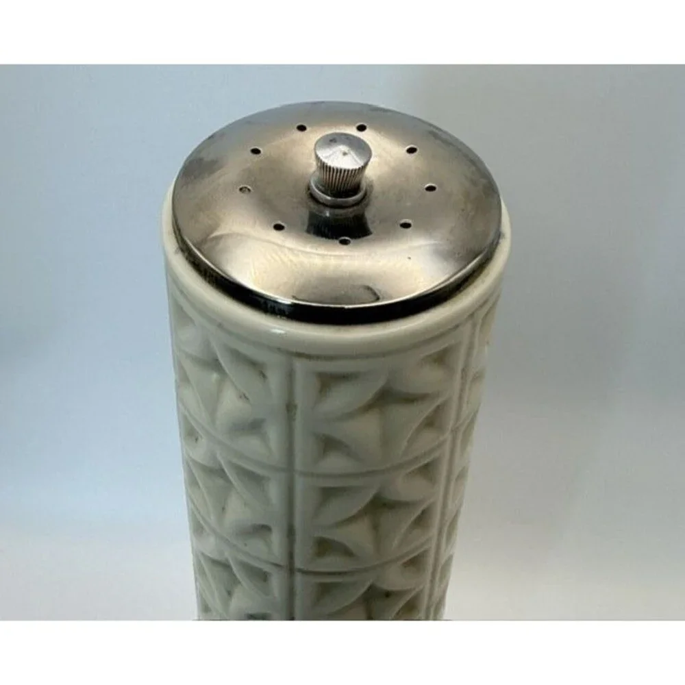 Lenox Mayfair Porcelain Salt Shaker Grand Moulin Ivory Silver 9” Op Art Vintage